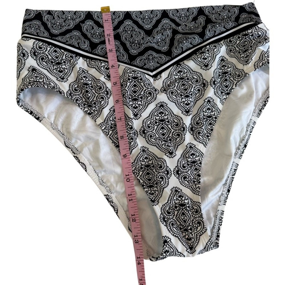 LA BLANCA Black White Medallion High Waist‎ Bikini Swim Bottoms Size 10 UPF 50+ - Picture 8 of 9